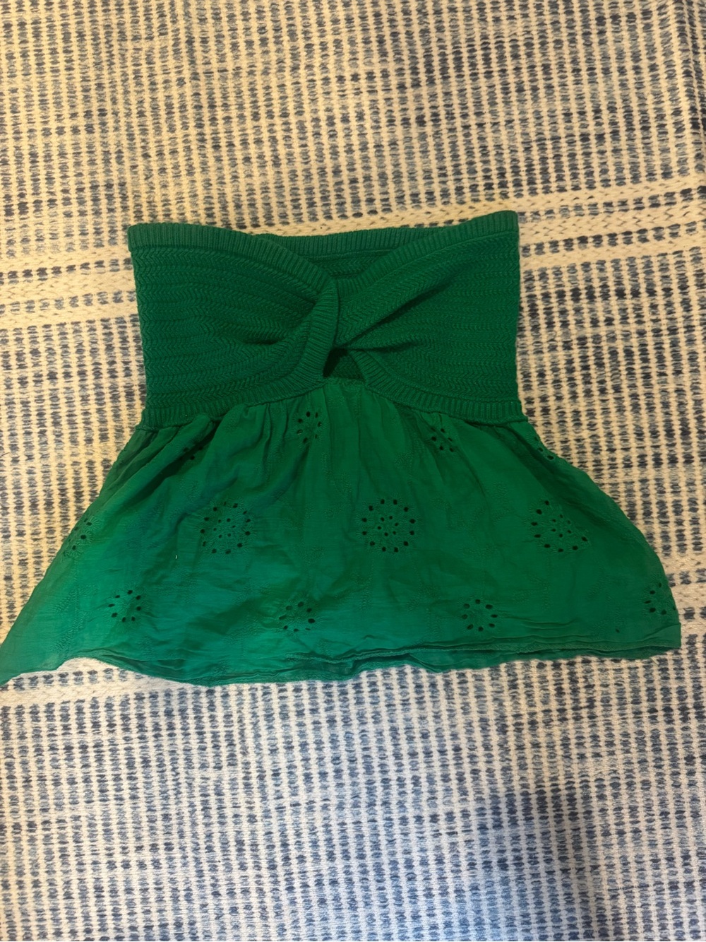 Green Eyelet Knit-Waist Skirt